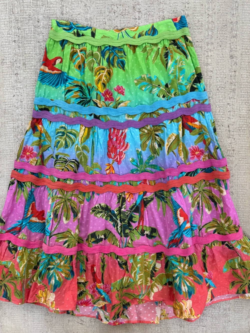 FARM Rio Ombré Forest Colorblock Tiered Midi Skirt - Green Pink Blue Size XL - Picture 6 of 7